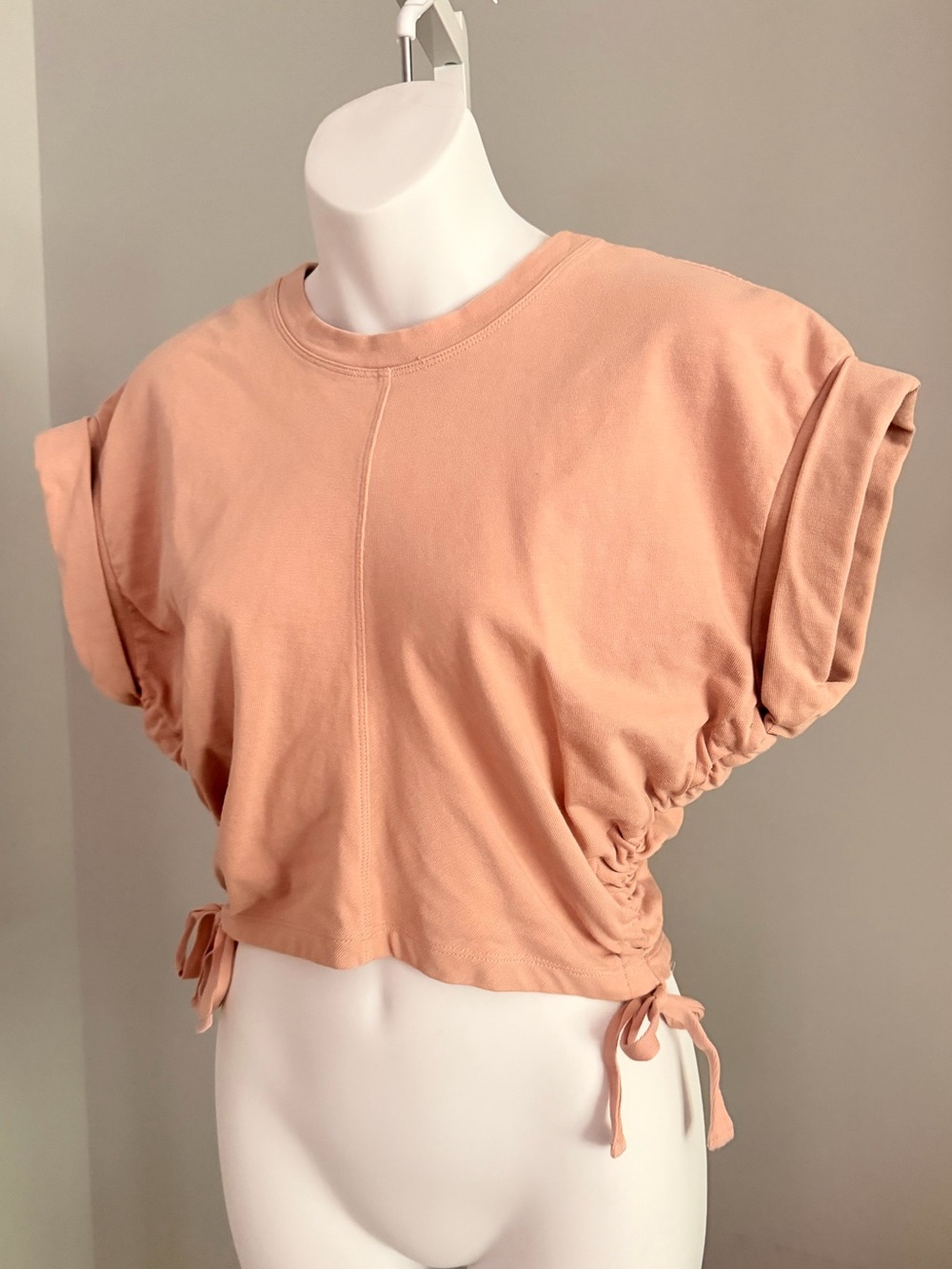 ALLSAINTS Chic Dusty Rose Cinch to Tie-Side Crop Cuff Sleeve Tee Sz S NEW